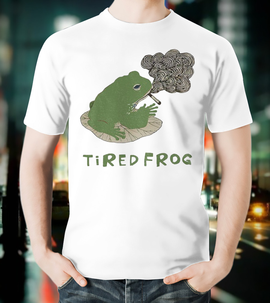 Tired Frog Smoking Meme Japanese Style Smoking Frog T-Shirt