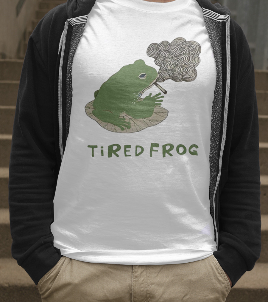 Tired Frog Smoking Meme Japanese Style Smoking Frog T-Shirt
