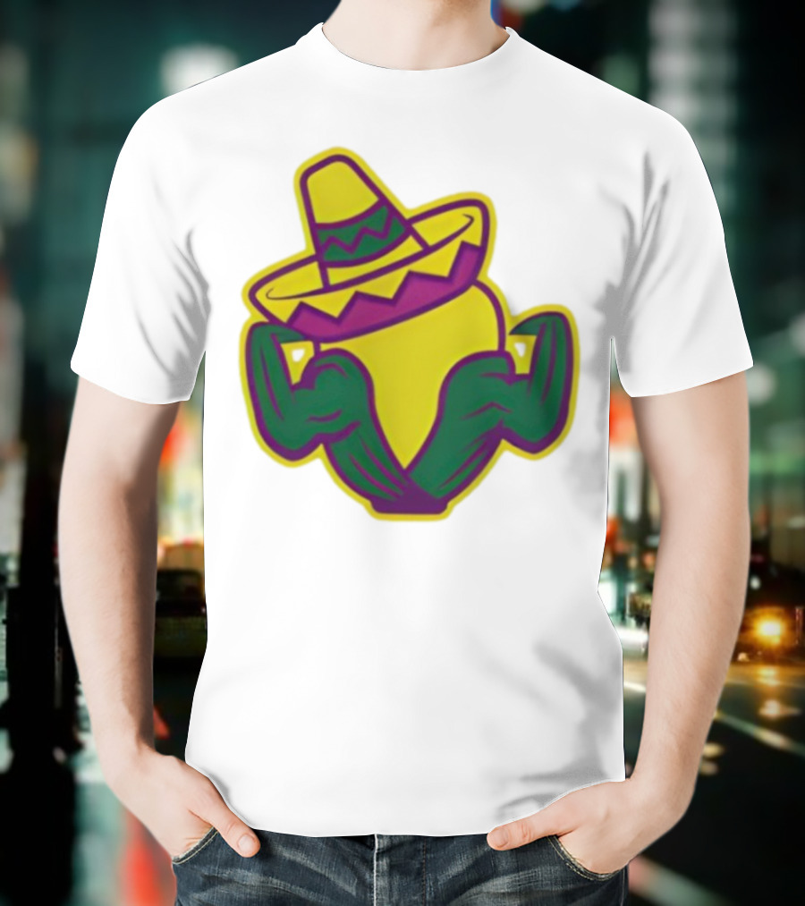 Cedar Rapids Kernels Corn Mascot In Sombrero Green And Yellow Design T-Shirt