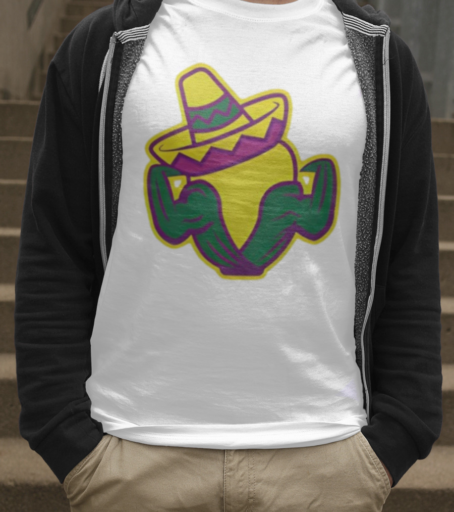 Cedar Rapids Kernels Corn Mascot In Sombrero Green And Yellow Design T-Shirt