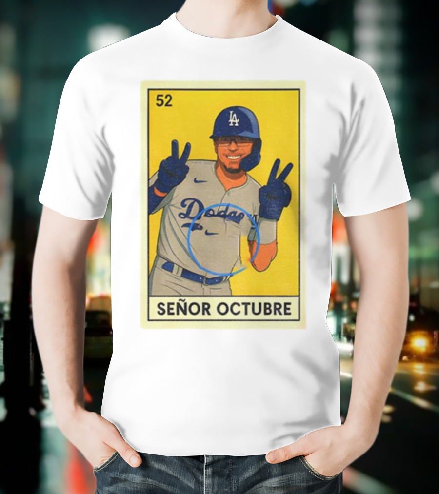 Señor Octubre Los Angeles Dodgers Kike Hernandez 52 MLB Baseball Card T-Shirt