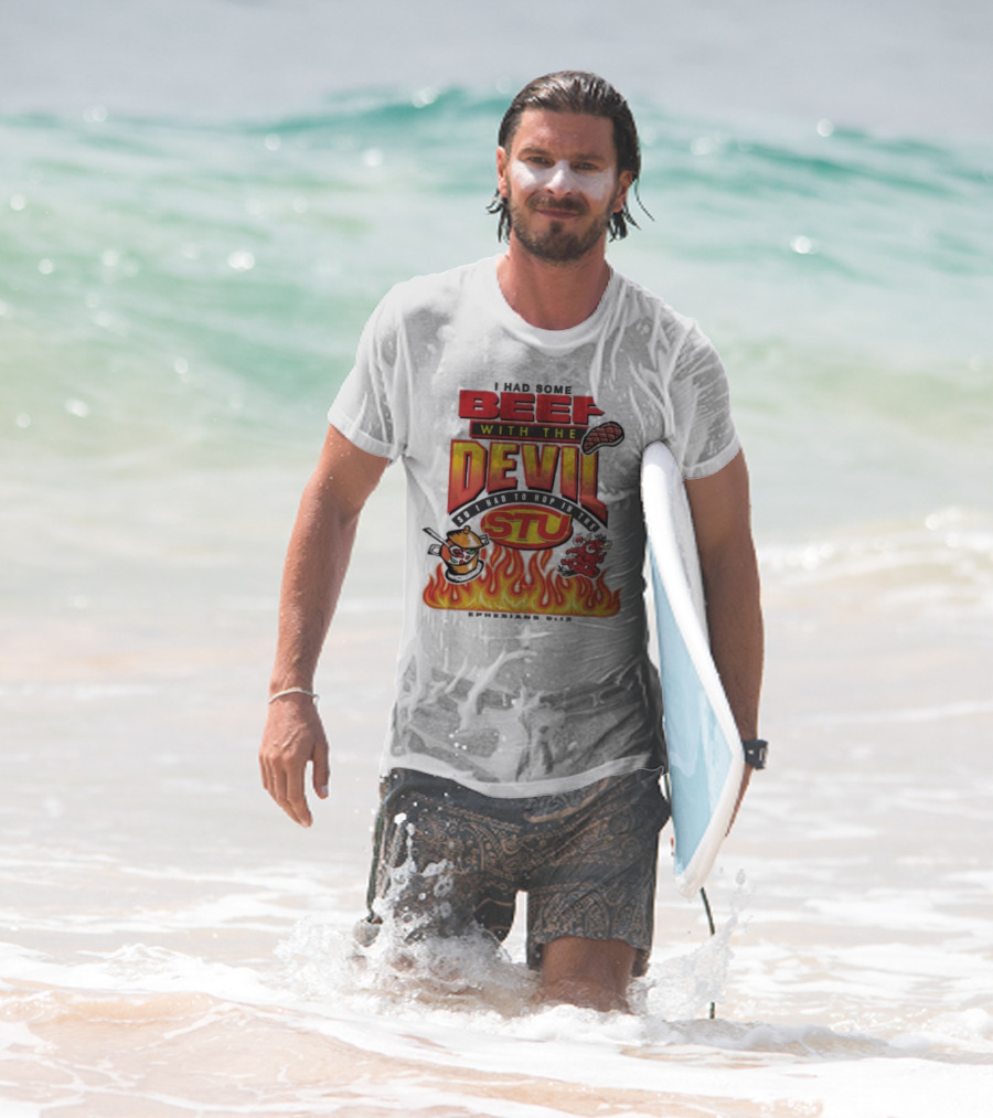 Mike Teezy Beef With The Devil STU Fire Text Graphics T-Shirt