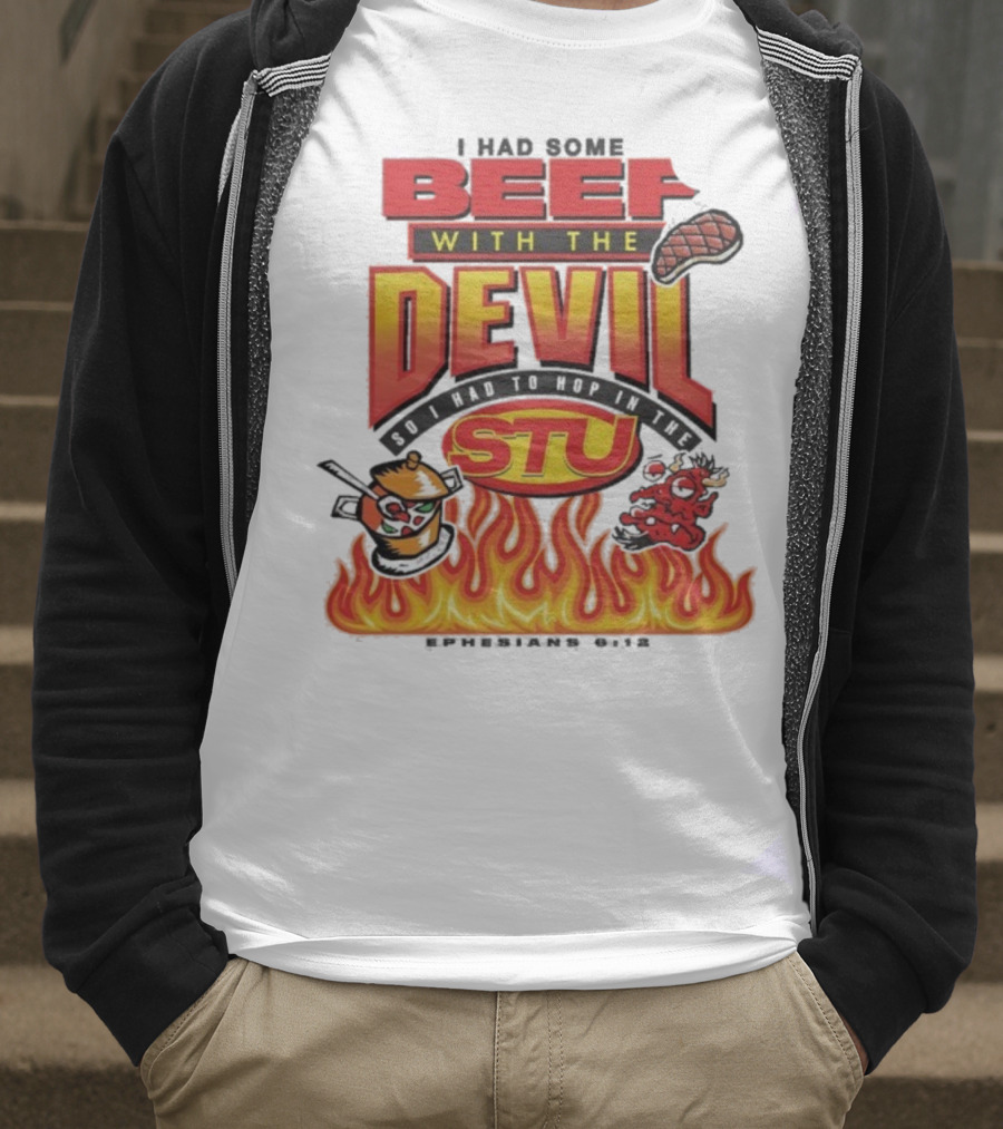 Mike Teezy Beef With The Devil STU Fire Text Graphics T-Shirt