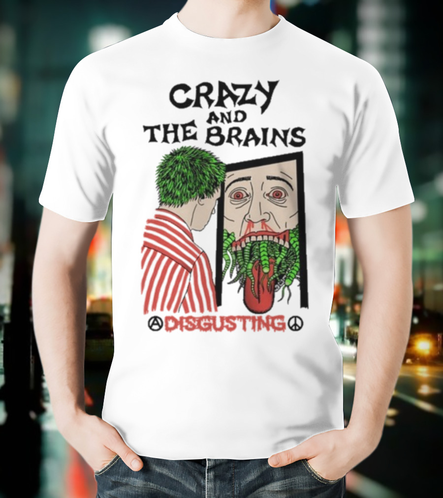Crazy And The Brains Disgusting Peace Comic Style Face And Green Hair T-Shirt
