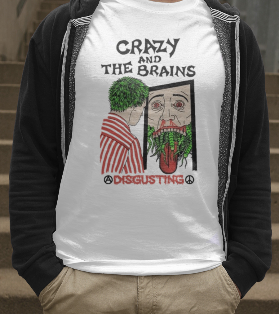 Crazy And The Brains Disgusting Peace Comic Style Face And Green Hair T-Shirt