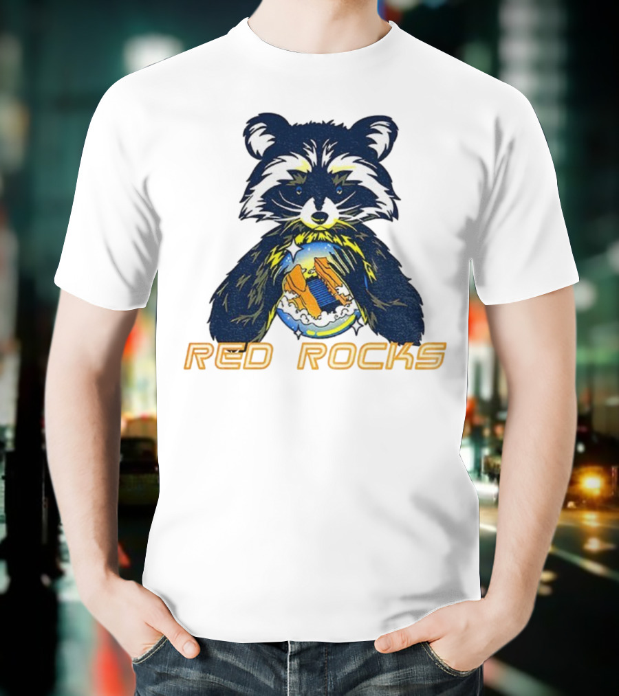 Red Rocks Raccoon Crystal Ball Graphic Tee T-Shirt