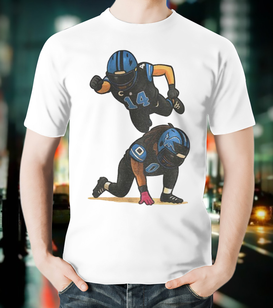 Amon Ra St. Brown Jahmyr Gibbs 14 00 Blue Black Football Celebration T-Shirt