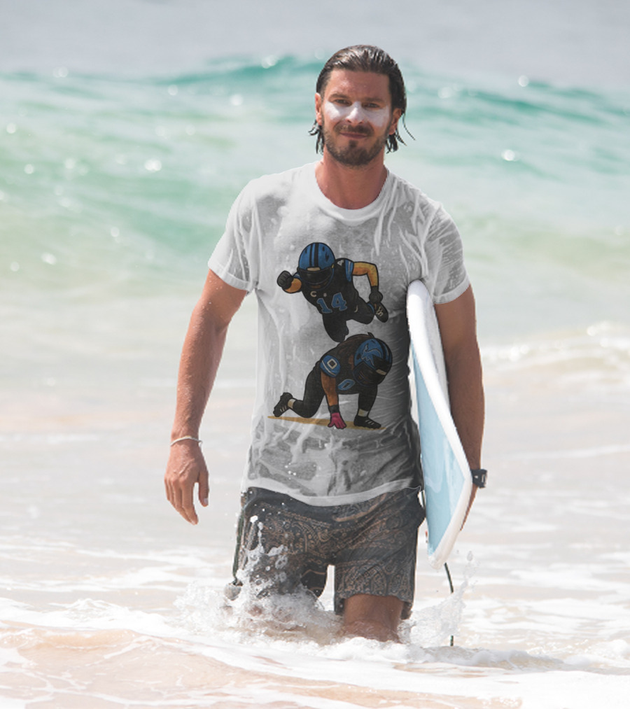 Amon Ra St. Brown Jahmyr Gibbs 14 00 Blue Black Football Celebration T-Shirt