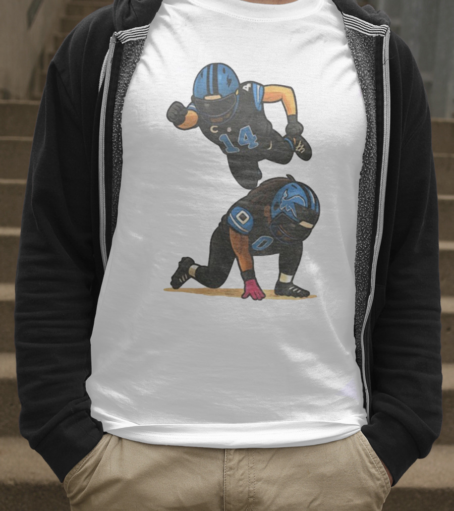 Amon Ra St. Brown Jahmyr Gibbs 14 00 Blue Black Football Celebration T-Shirt