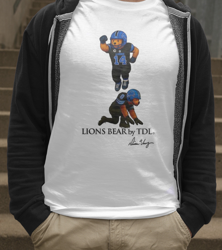 Amon-Ra St. Brown 14 Jahmyr Gibbs 0 Detroit Lions Bear Celebrating Football T-Shirt