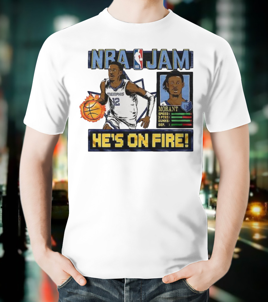 Ja Morant NBA Jam Memphis Grizzlies He's On Fire Classic Video Game Style T-Shirt