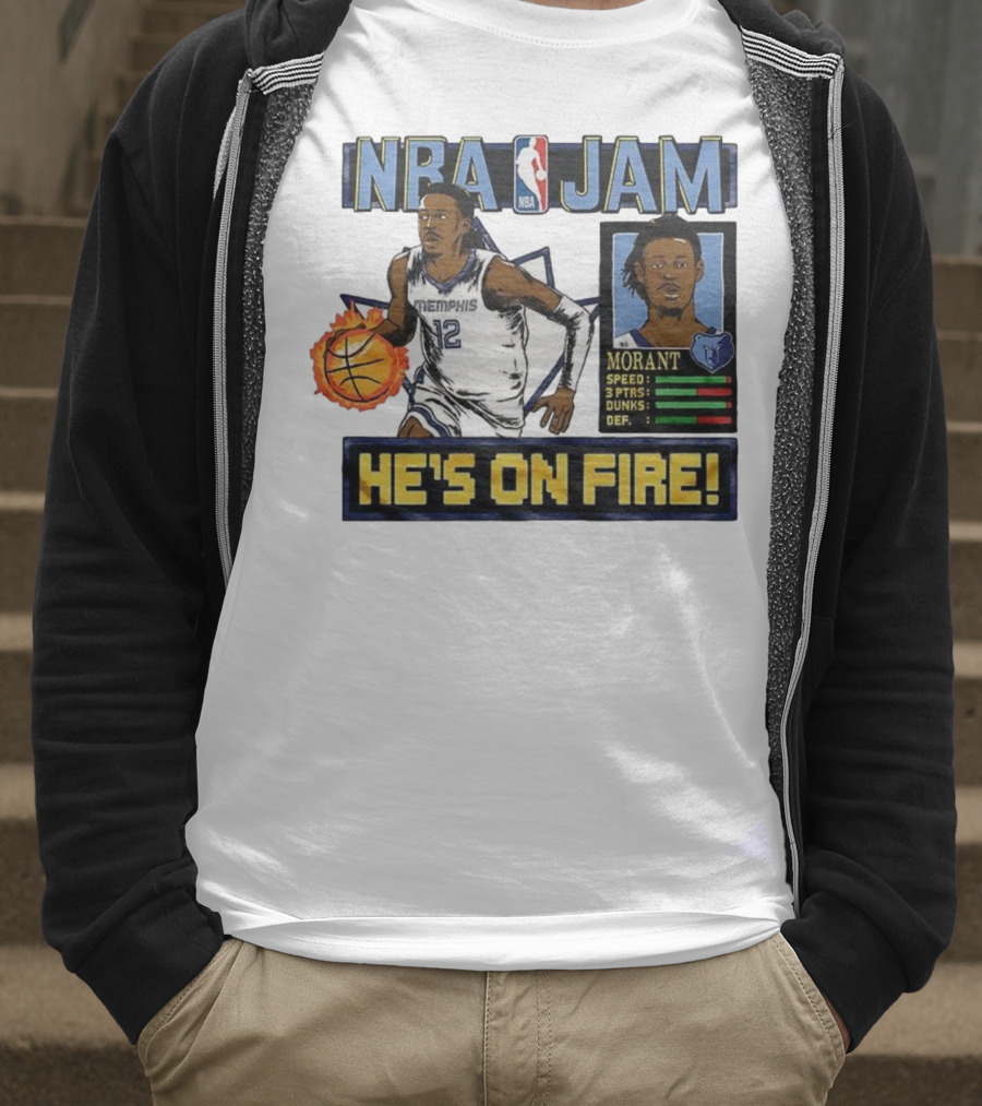 Ja Morant NBA Jam Memphis Grizzlies He's On Fire Classic Video Game Style T-Shirt