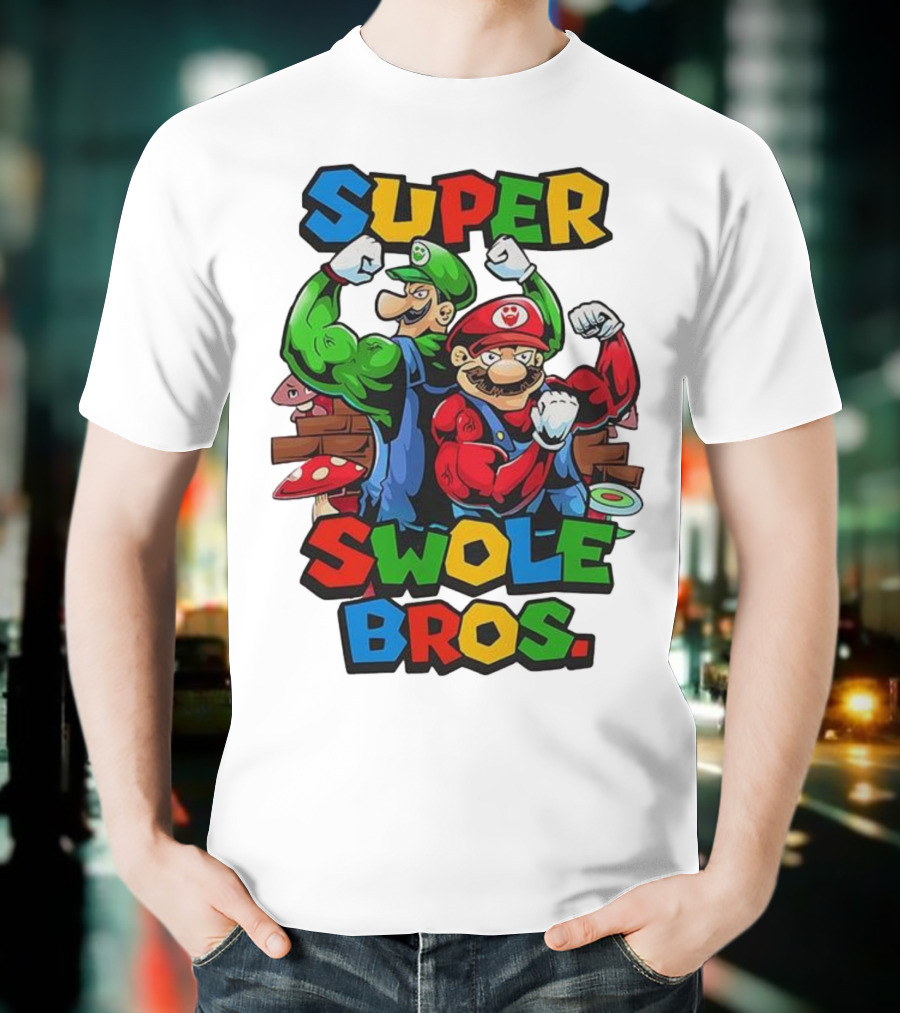 Super Swole Bros Classic Video Game Character Gym Lover Strong Cartoon Bros T-Shirt