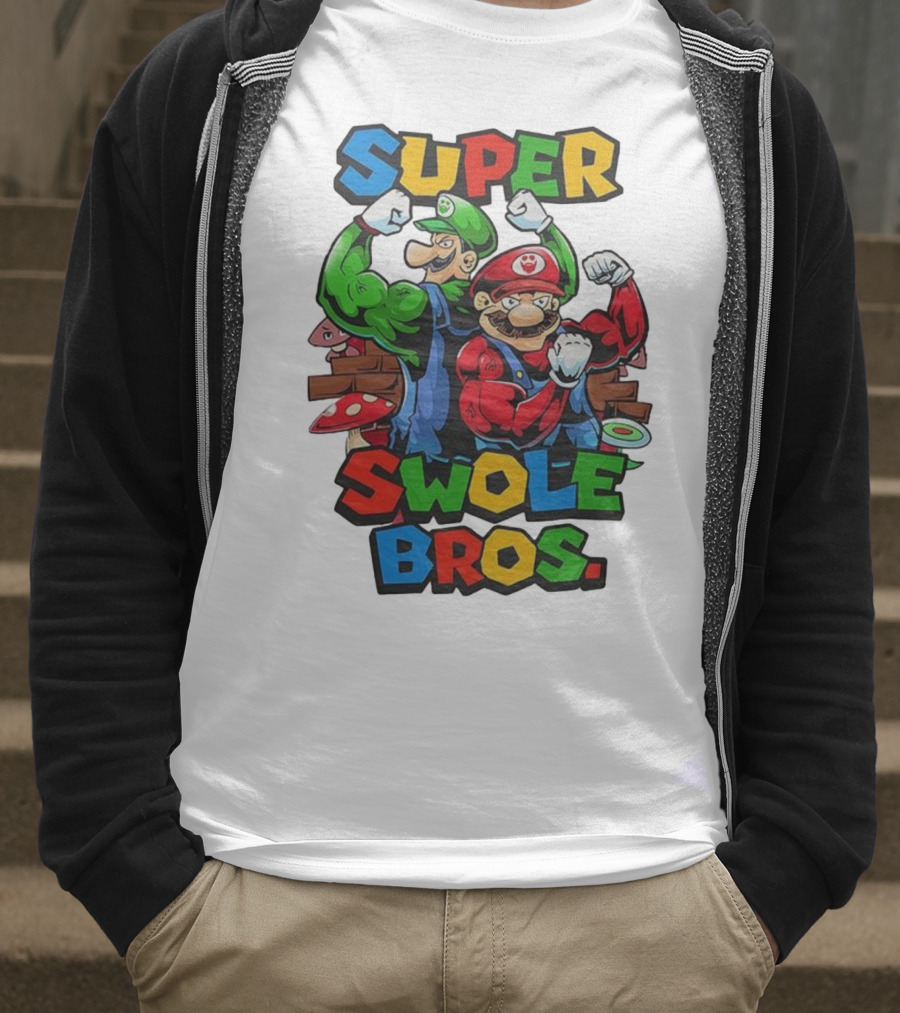 Super Swole Bros Classic Video Game Character Gym Lover Strong Cartoon Bros T-Shirt