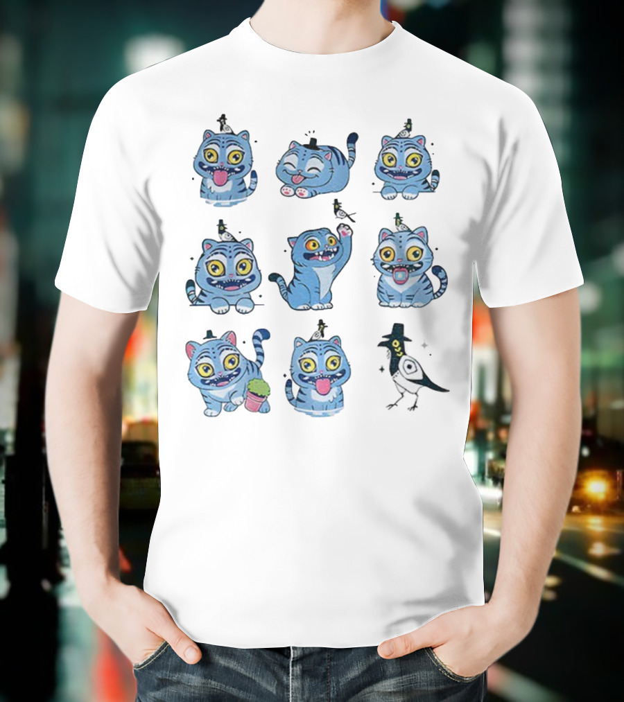 Tiger And Bird Cartoon Kpop Saja Boys Cute Expressions T-Shirt