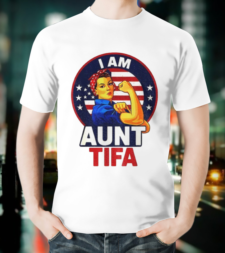 I Am Aunt Tifa Feminist Vintage American Flag T-Shirt