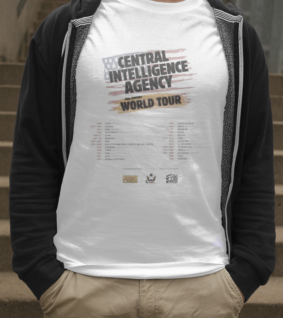 Central Intelligence Agency World Tour Parody With American Flag Mock Concert Dates T-Shirt