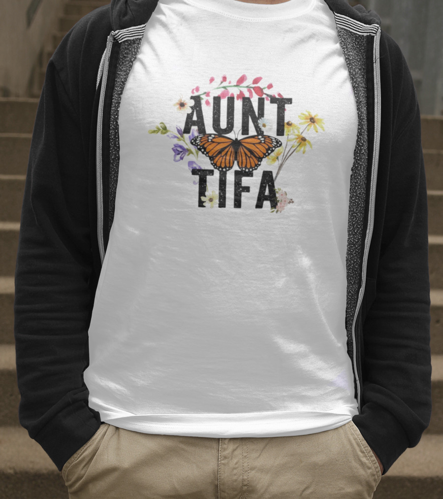 Aunt Tifa Monarch Butterfly Floral Aunties Against Fascists T-Shirt