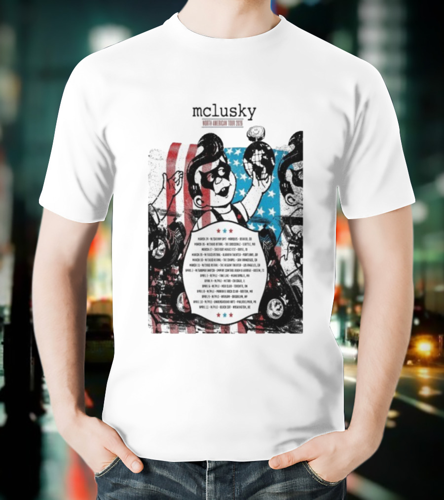 Mclusky North American 2026 Tour Red Blue Stripes March April Dates T-Shirt