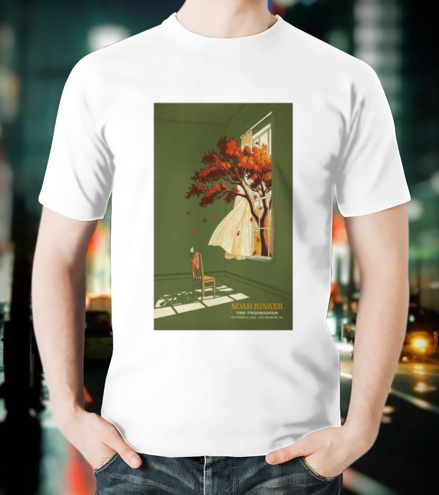 Noah Rinker The Troubadour Los Angeles Oct 21 2025 Autumn Tree Window Scene T-Shirt