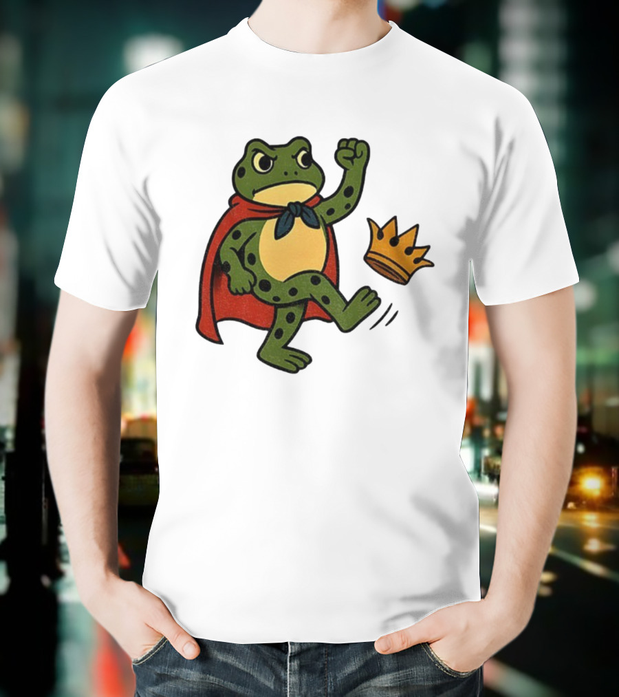 Portland Frog No Kings In America Anti Trump Kicking Crown T-Shirt