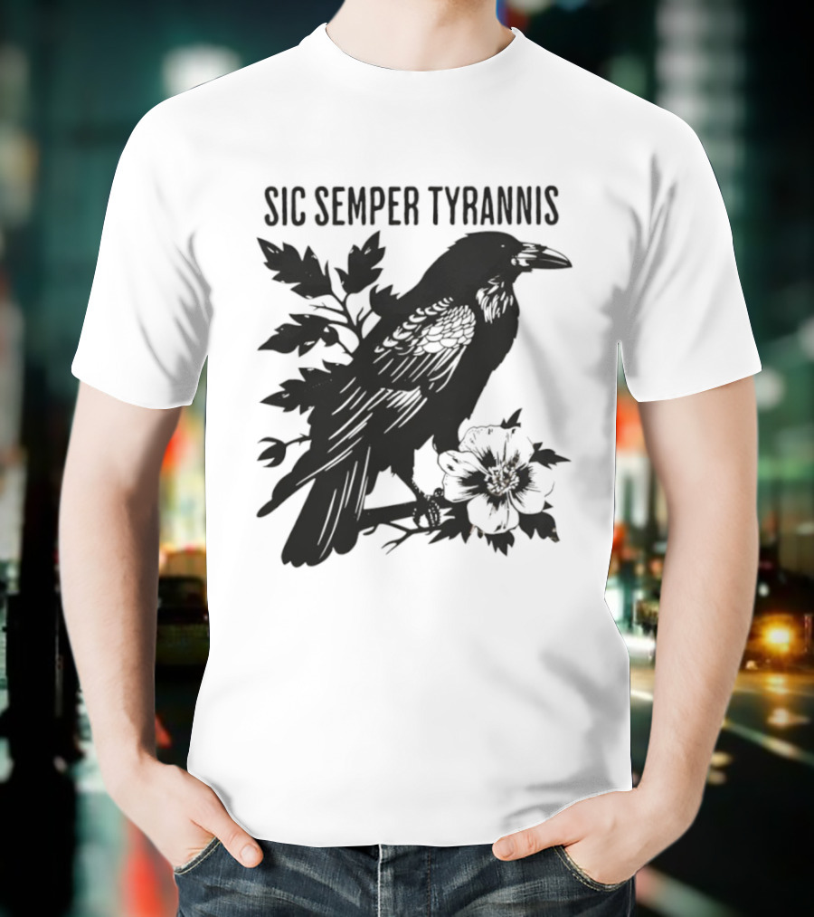 Sic Semper Tyrannis Raven With Leaves Graphic T-Shirt