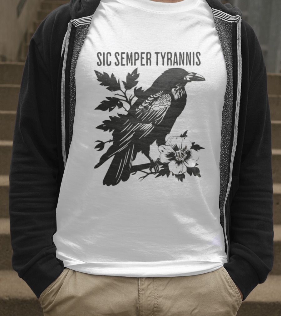 Sic Semper Tyrannis Raven With Leaves Graphic T-Shirt
