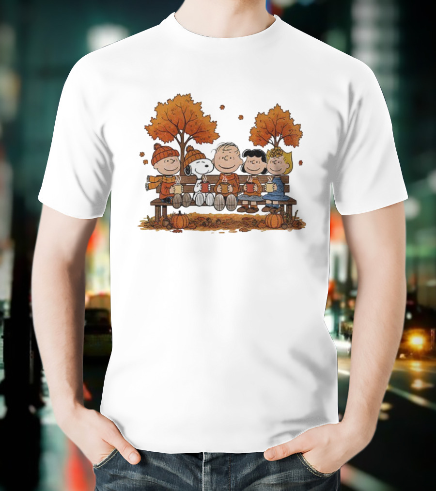 Snoopy Peanuts Friends Fall Autumn Thanksgiving Scene T-Shirt