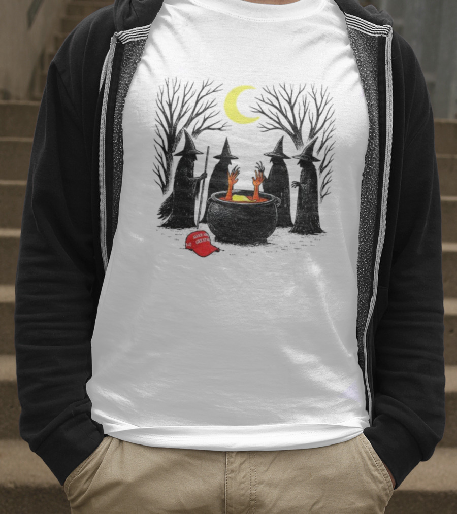 Spooky Witch Halloween Brewing Cauldron Make America Great Again Red Hat T-Shirt