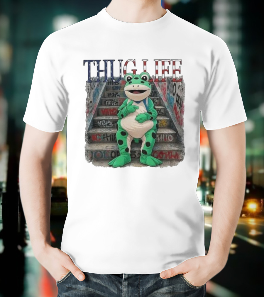 Thug Life Frog Costume Graffiti Stairs Protest Imagery T-Shirt