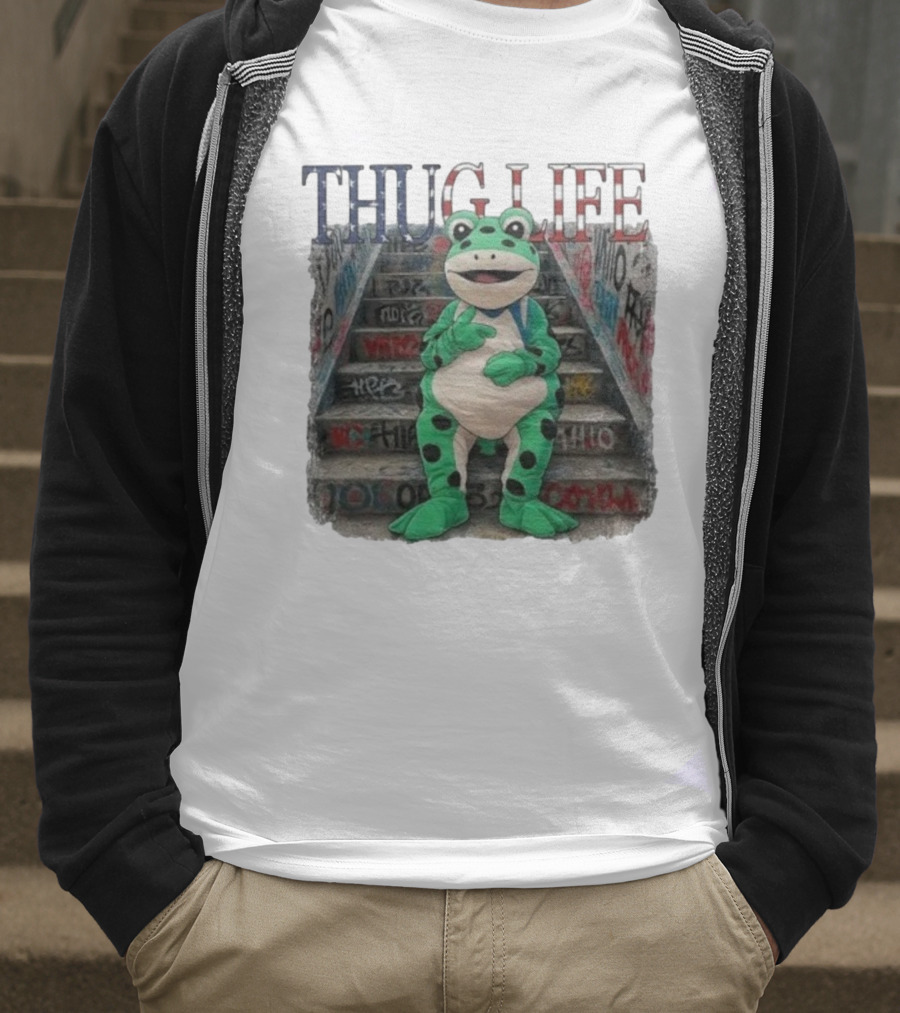 Thug Life Frog Costume Graffiti Stairs Protest Imagery T-Shirt