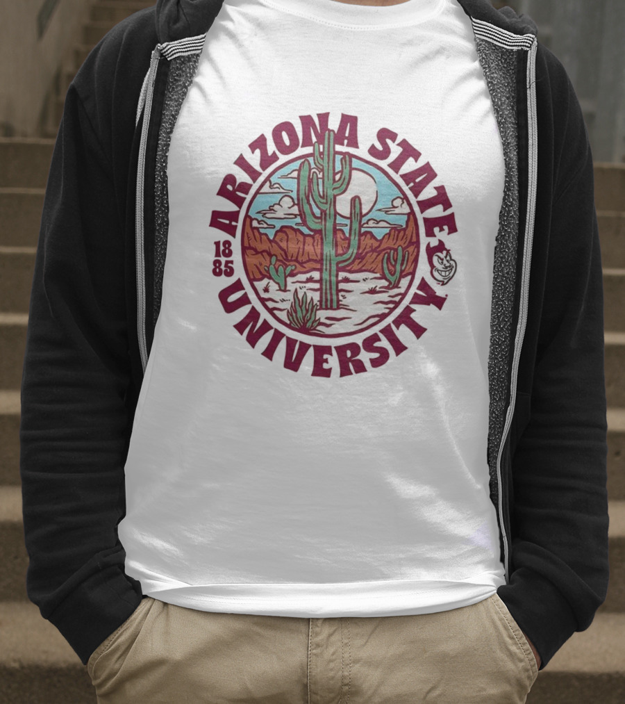 Arizona State University 1885 Desert Cactus Landscape Sun Moon Iconic Symbol T-Shirt
