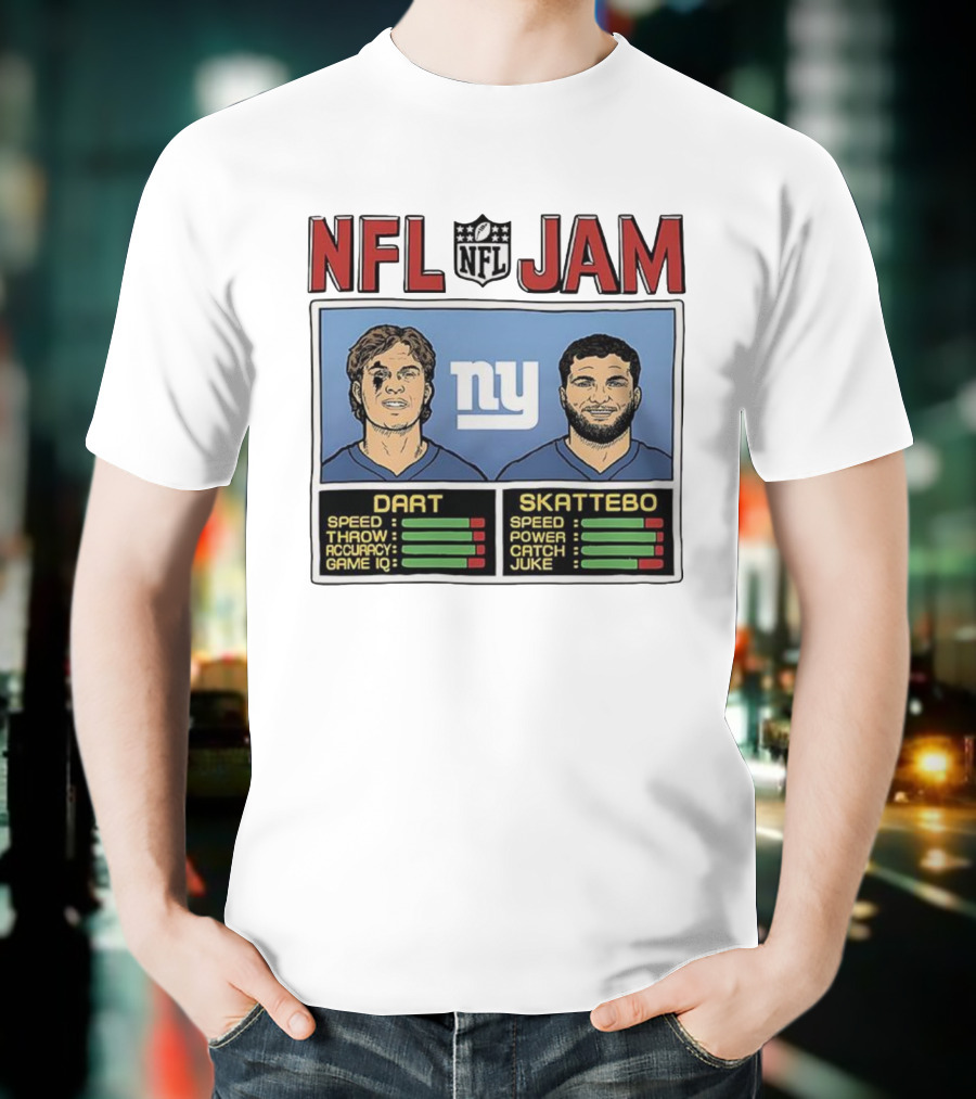 New York Giants NFL Jam Cam Skattebo Jaxson Dart Classic Video Game Theme T-Shirt