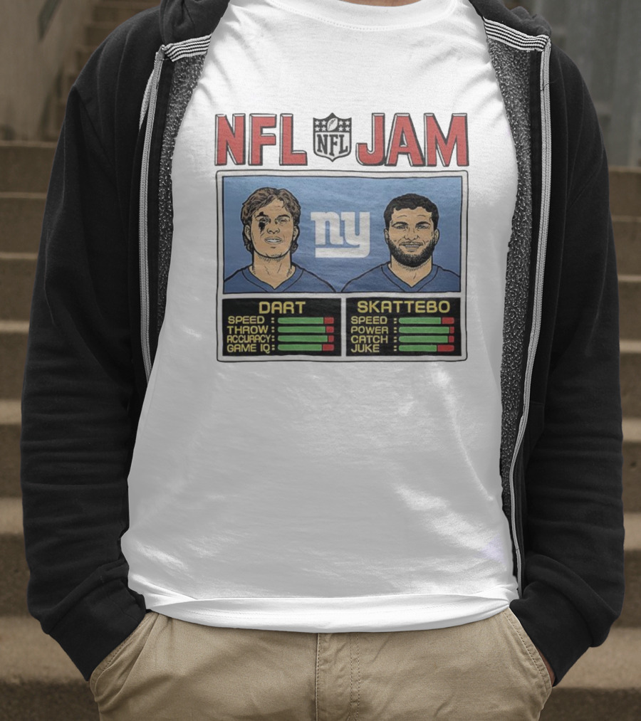 New York Giants NFL Jam Cam Skattebo Jaxson Dart Classic Video Game Theme T-Shirt