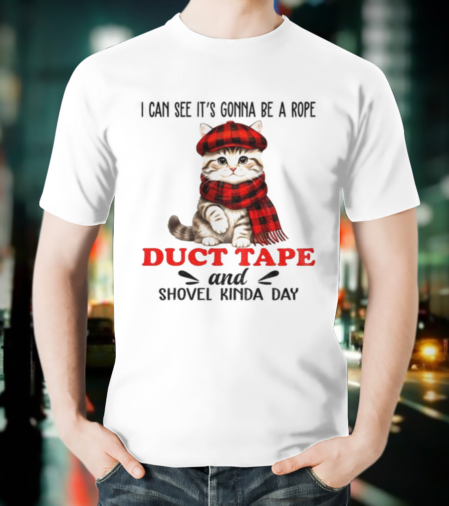 Cat In Red Plaid Hat Duct Tape Christmas T-Shirt