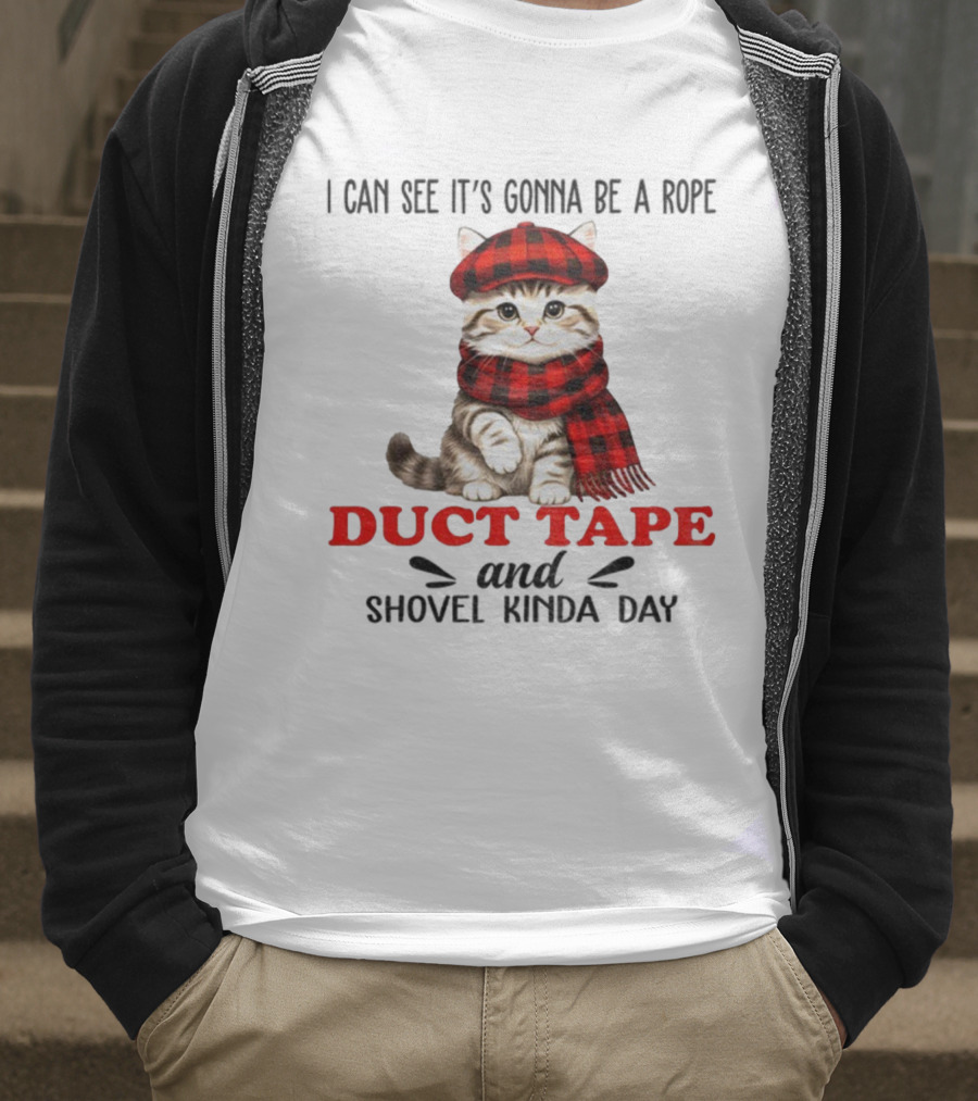 Cat In Red Plaid Hat Duct Tape Christmas T-Shirt
