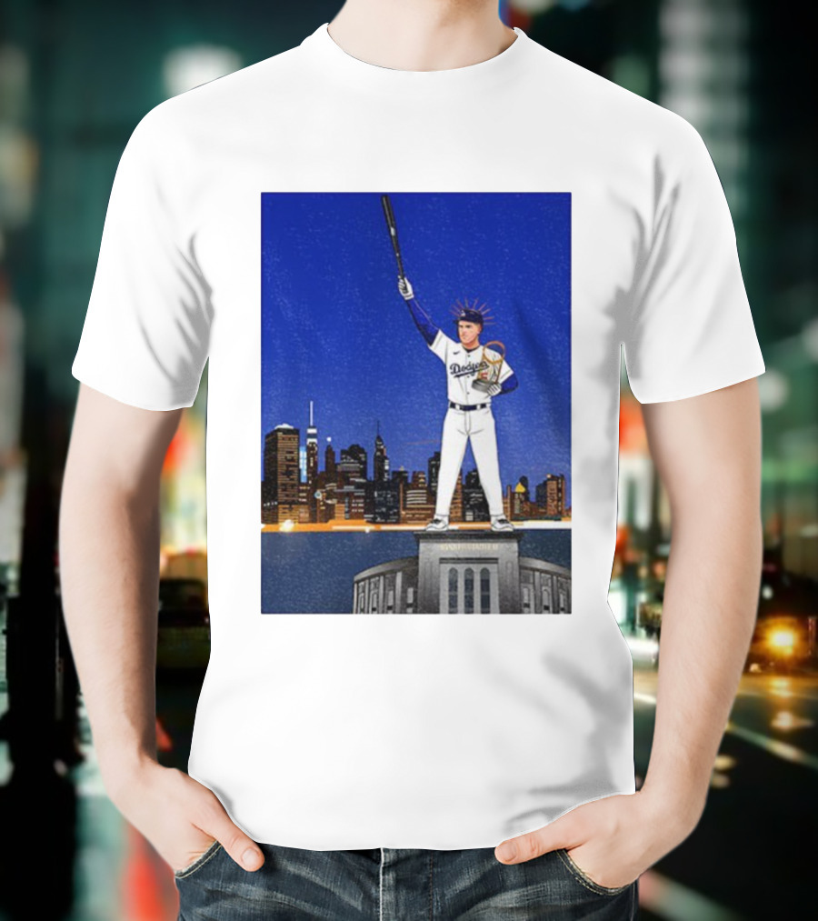 Freddie Freeman Dodgers Statue Of Liberty New York Skyline 2024 MVP T-Shirt