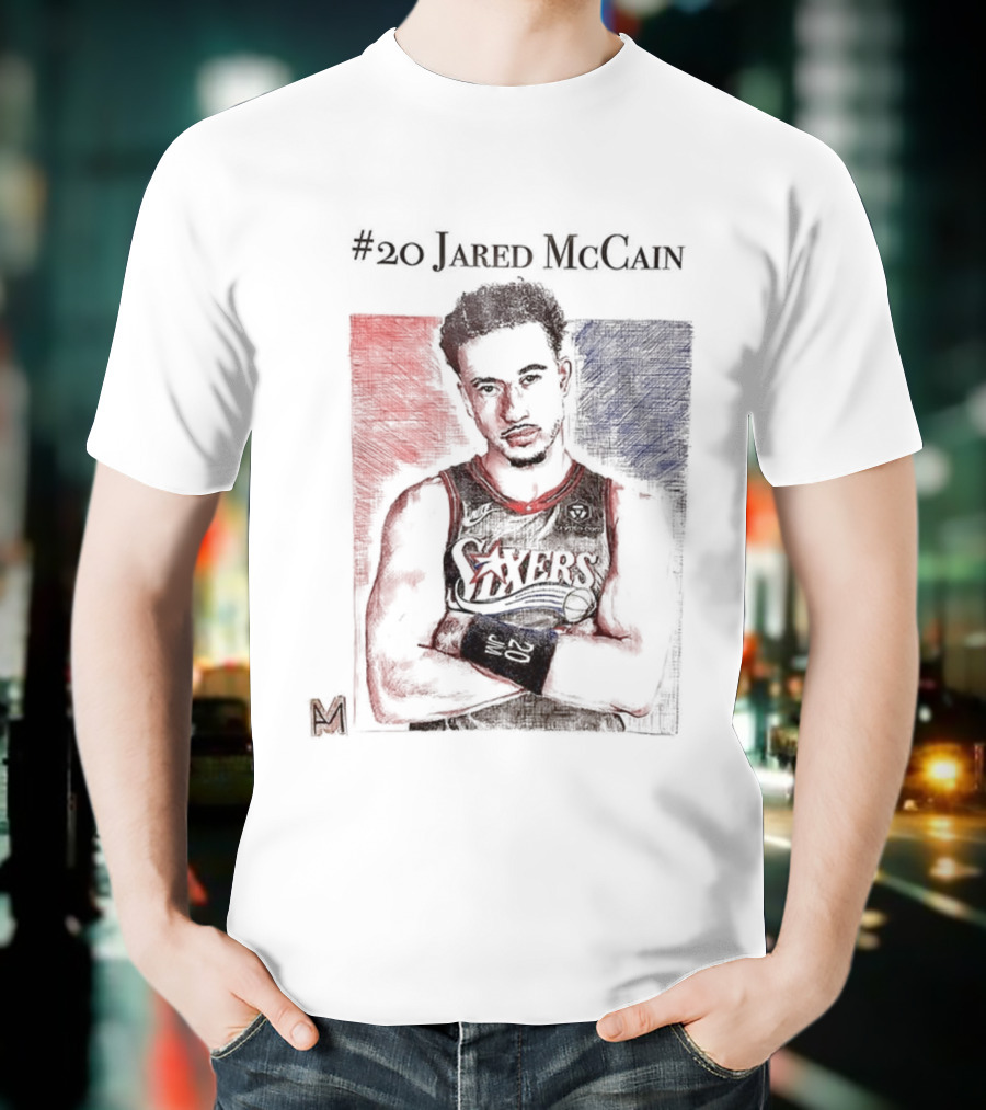 Jared McCain #20 Philadelphia 76ers Basketball Sketch T-Shirt