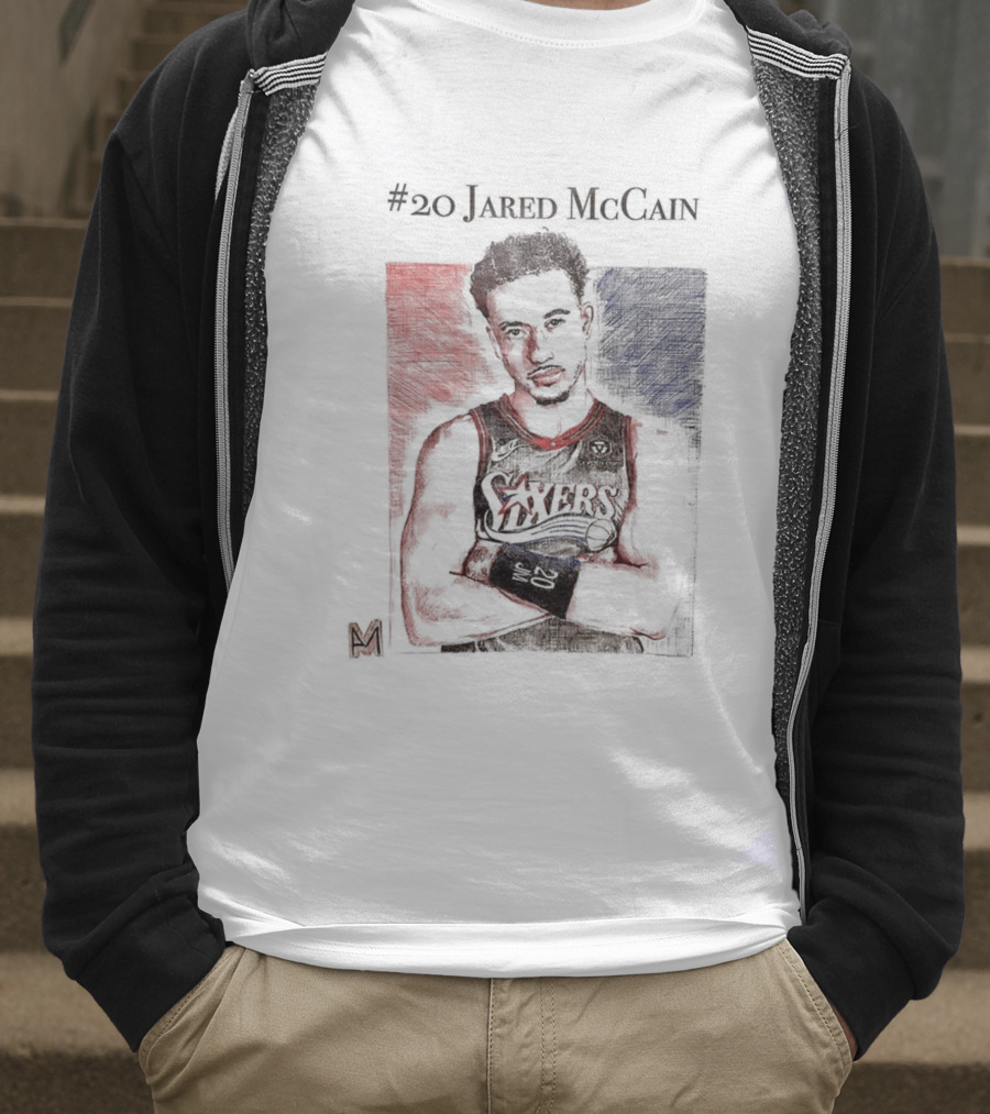 Jared McCain #20 Philadelphia 76ers Basketball Sketch T-Shirt