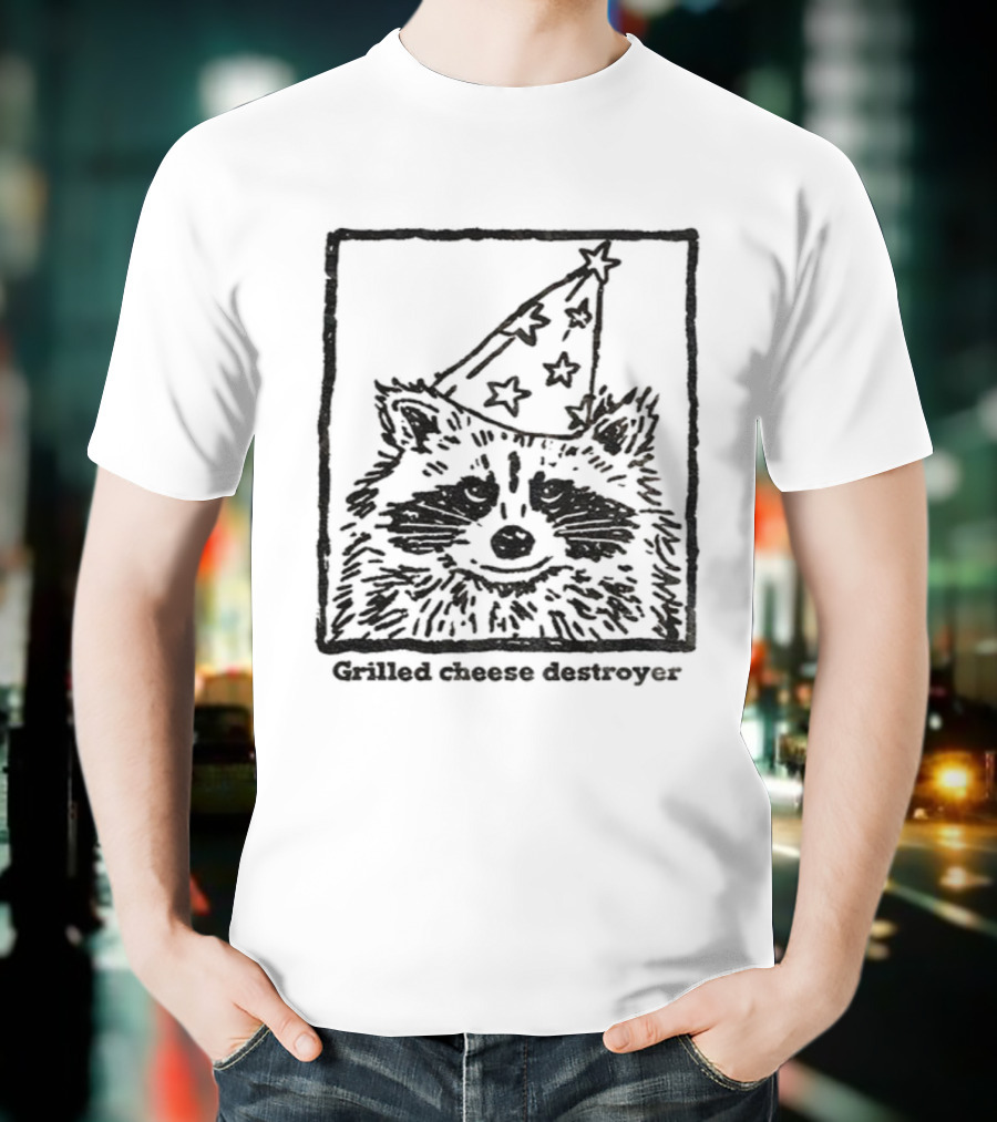 Raccoon Funny Wizard Hat Grilled Cheese Destroyer T-Shirt