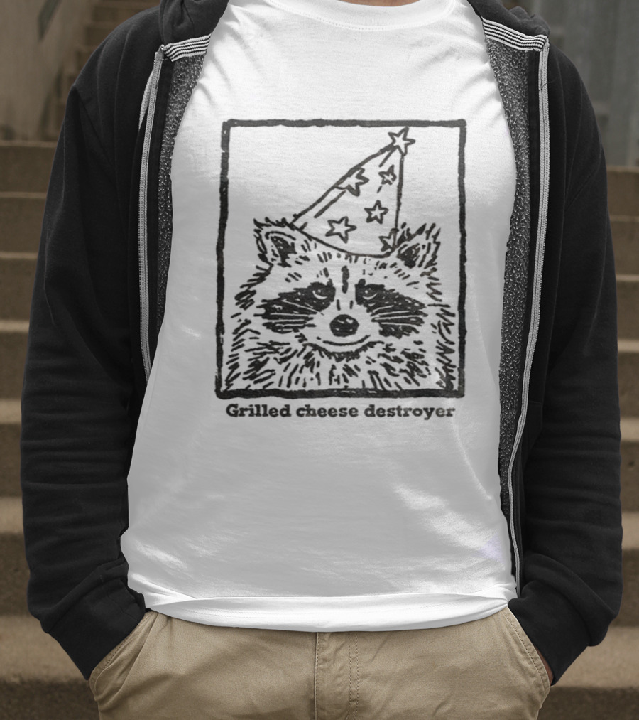 Raccoon Funny Wizard Hat Grilled Cheese Destroyer T-Shirt