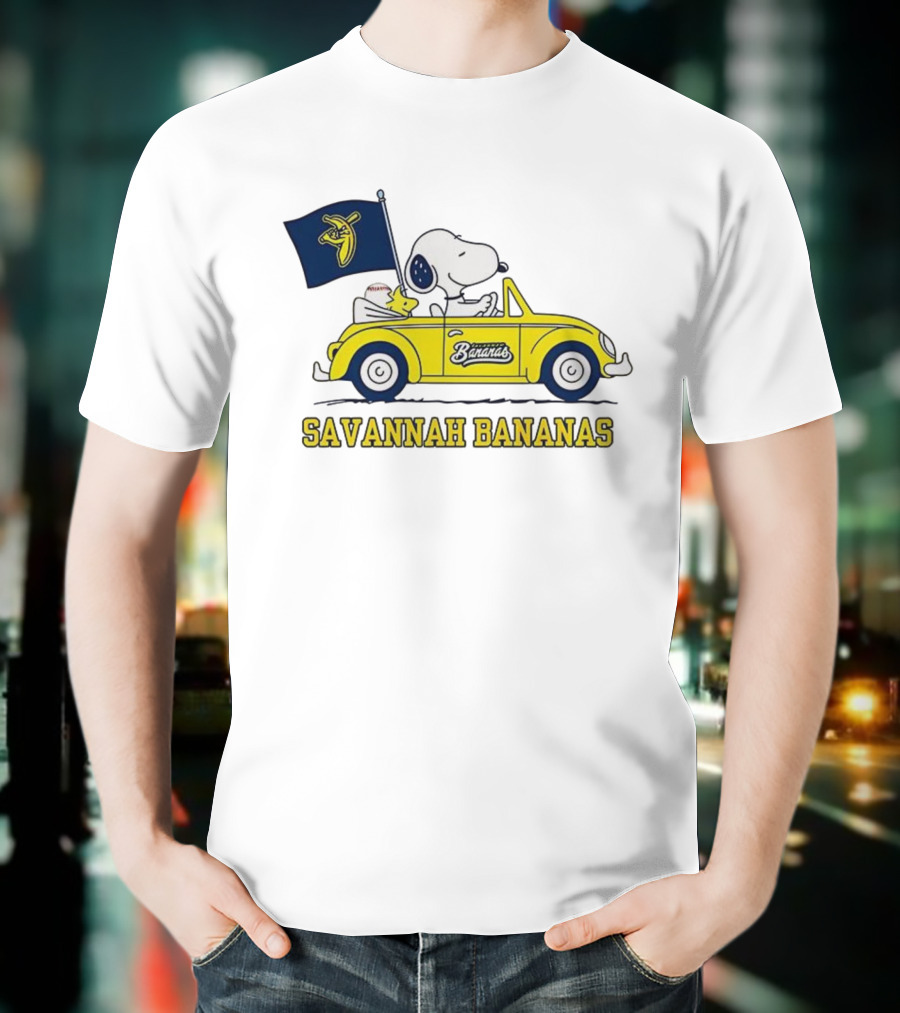 Snoopy Woodstock Driving Savannah Bananas Baseball Car T-Shirt