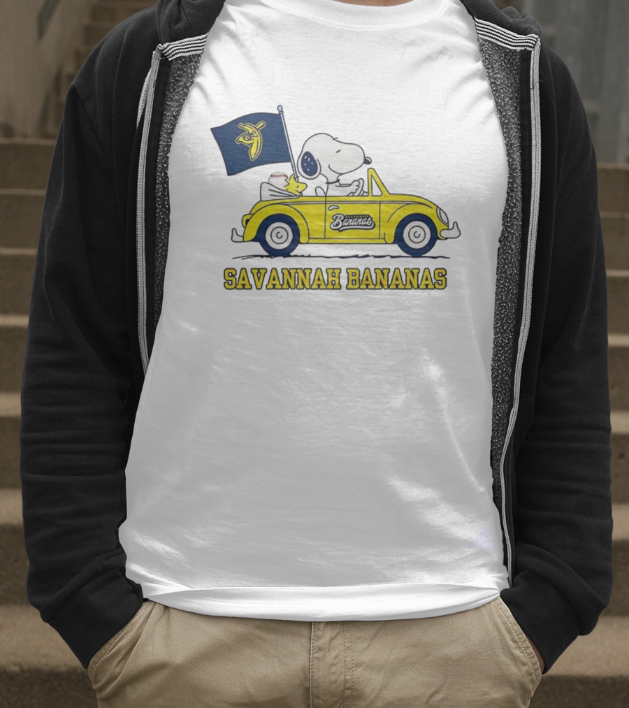 Snoopy Woodstock Driving Savannah Bananas Baseball Car T-Shirt