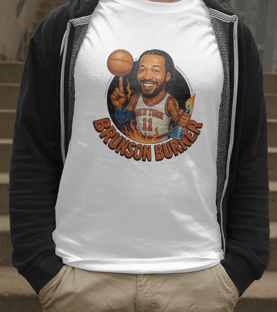 New York Knicks Brunson Burner Cartoon With Basketball And Flames T-Shirt