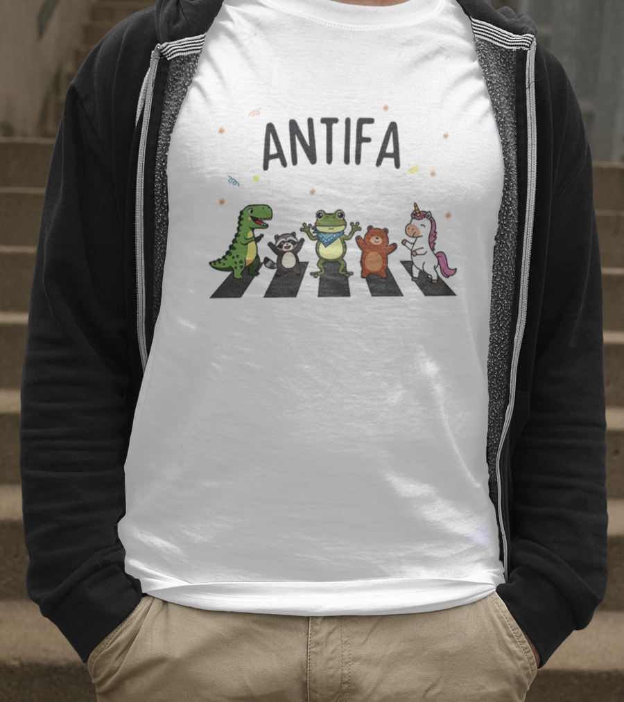 ANTIFA Portland Dancing Frog Dinosaur Raccoon Bear Unicorn T-Shirt