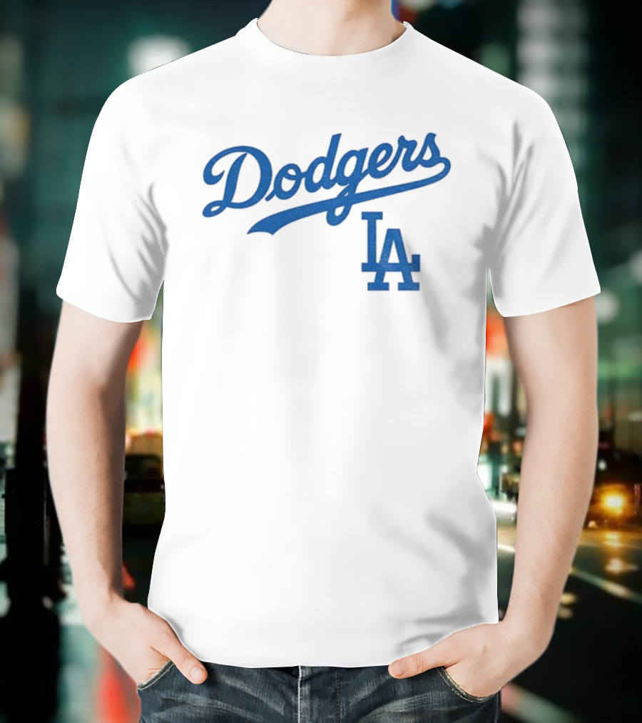Dodgers LA Vintage Blue Script Team Emblem T-Shirt