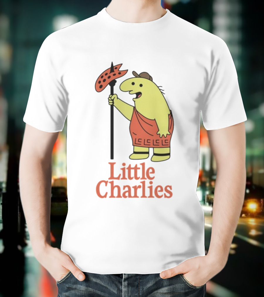Little Charlies Cartoon Character With Tribal Shield T-Shirt