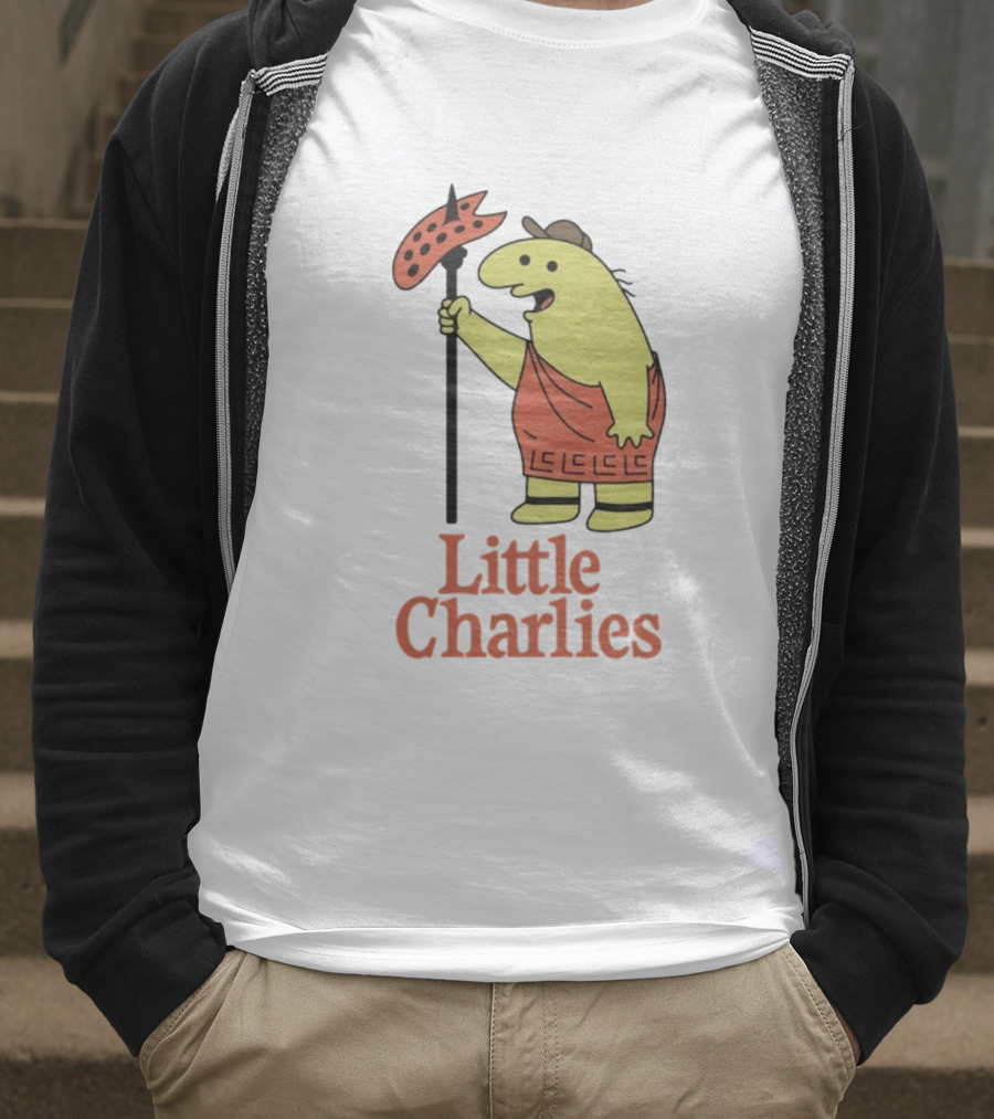 Little Charlies Cartoon Character With Tribal Shield T-Shirt