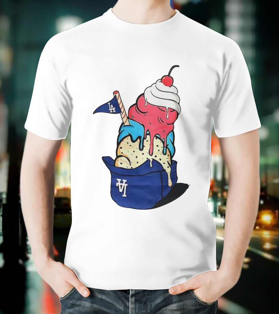 Los Angeles Dodgers Ice Cream Helmet LA Baseball Game Day Treat T-Shirt