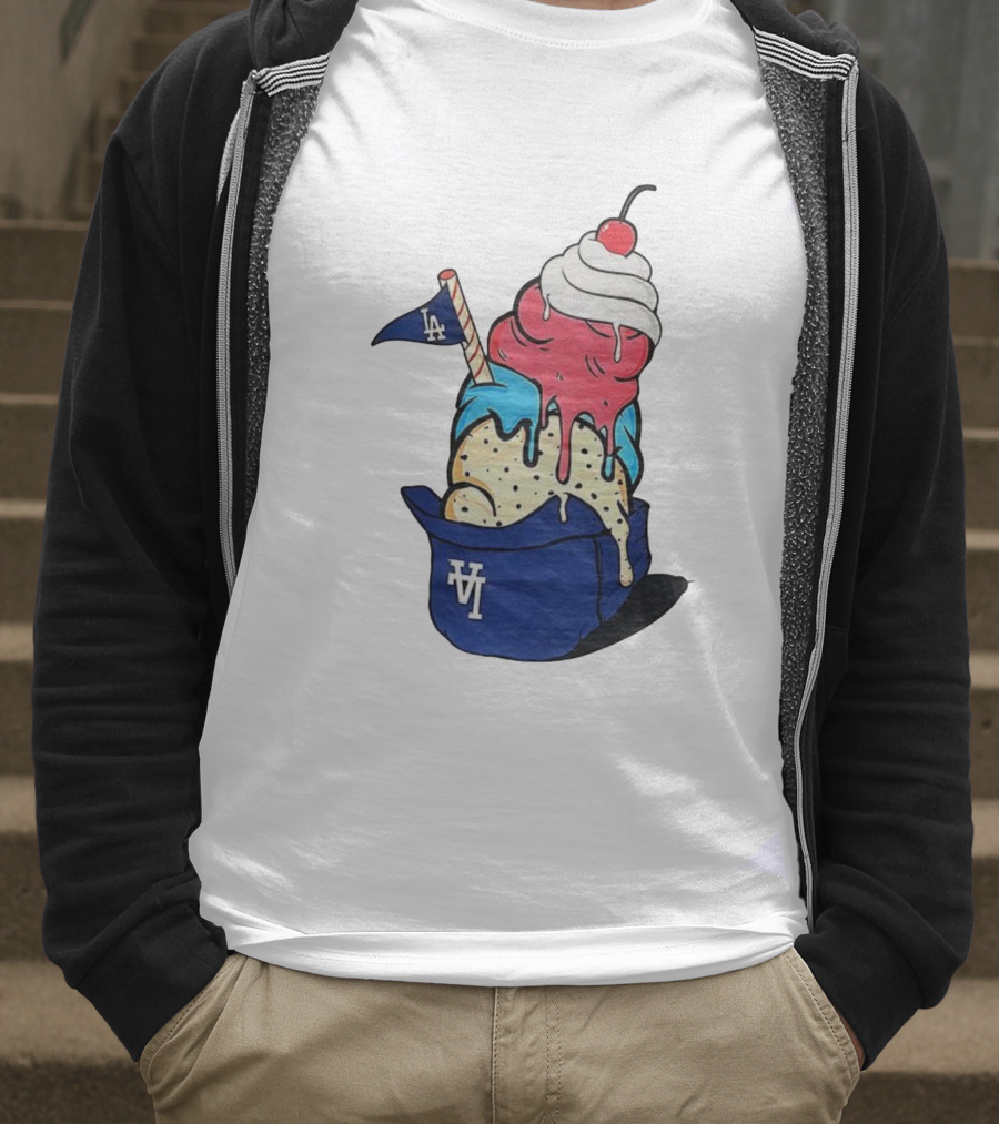 Los Angeles Dodgers Ice Cream Helmet LA Baseball Game Day Treat T-Shirt